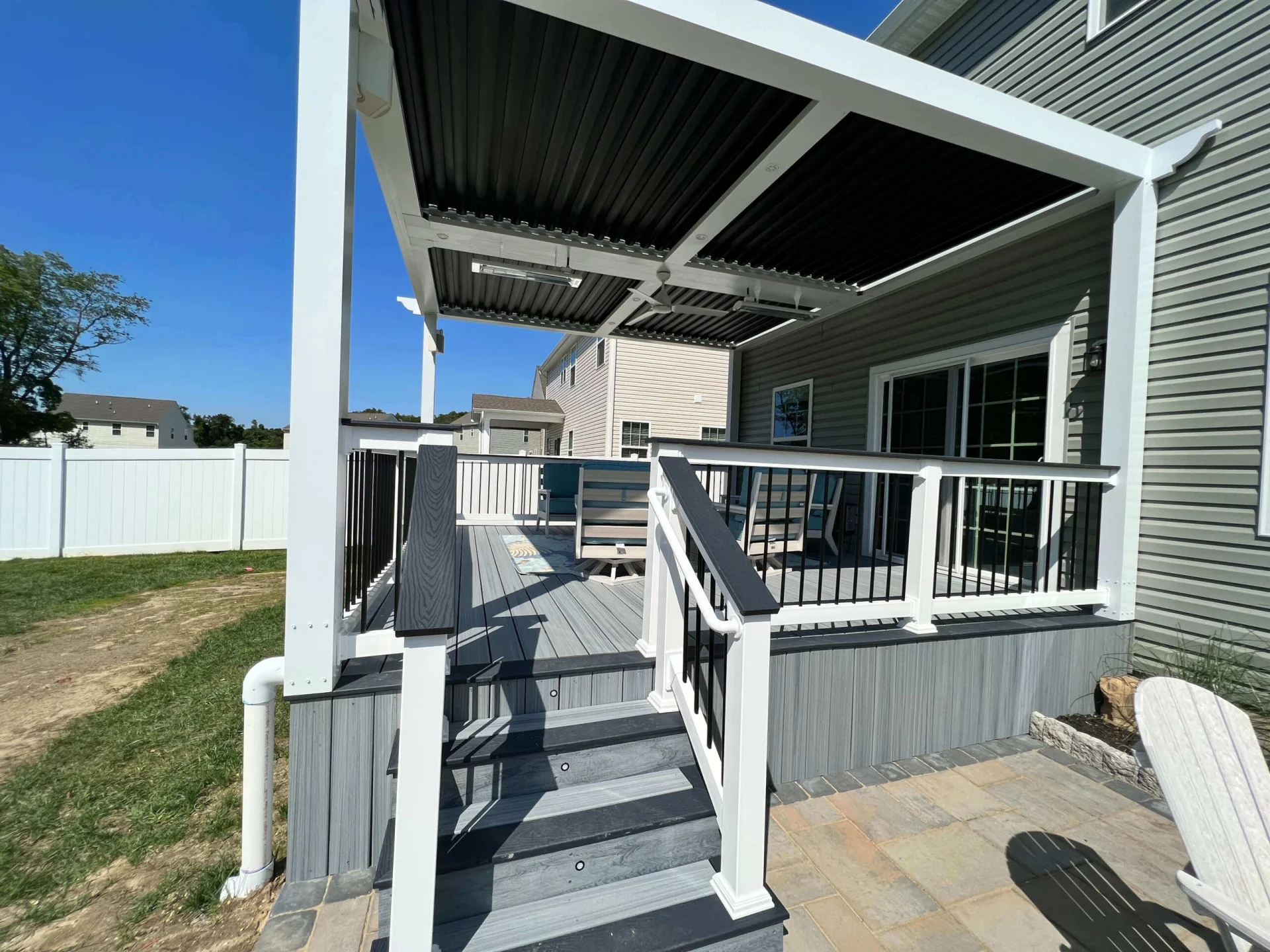 Custom modular home deck and porch package designed to match the home exterior